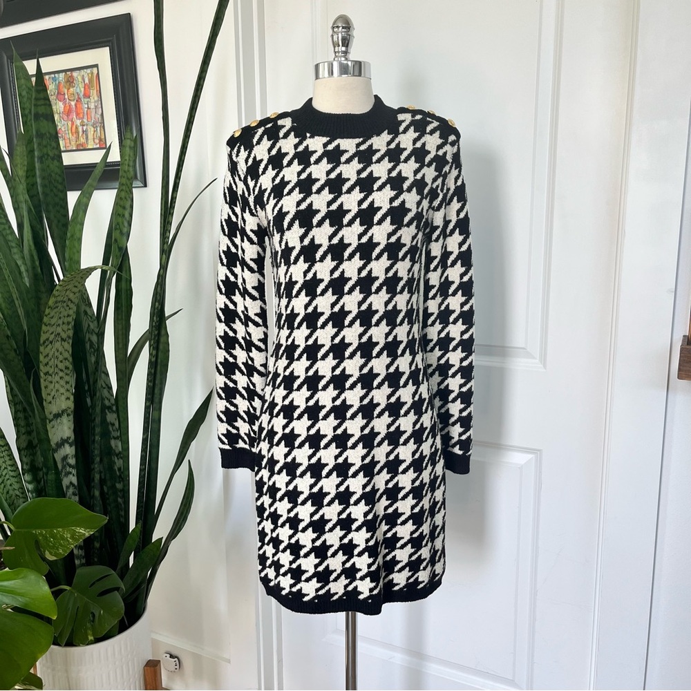 Express Houndstooth Long Sleeve Sweater Dress